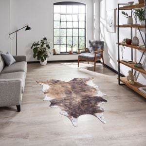 Faux Cow Print Animal Rug in Brown/White 