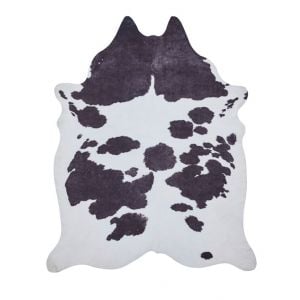Faux Cow Print Animal Rug in Black/White 