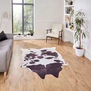 Faux Cow Print Animal Rug in Black/White 