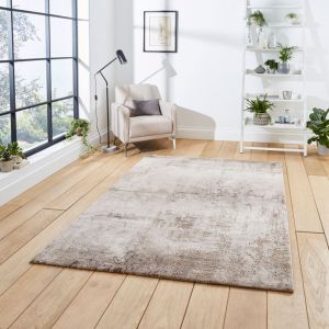 Florence Distressed Rug in Beige/Silver by Think Rugs