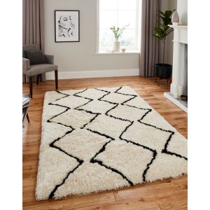 Morocco 3742 Ivory/Black Shaggy Rugs by Think Rugs