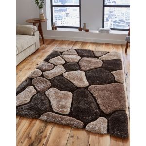 Noble House NH-5858 Beige Brown Shaggy Rugs by Think