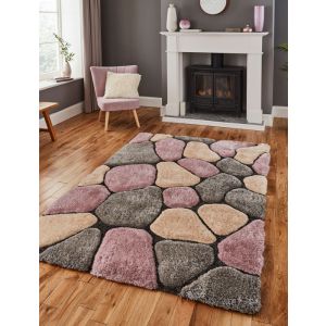 Noble House NH5858 Grey/Rose Shaggy Rug by Think Rugs