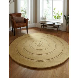 Think Rugs Spiral Circle 100% Wool Rug in Gold