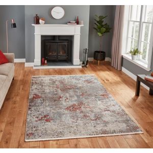 Think Rugs Athena 18597 Antique Distressed Look Rug, Grey/Terracotta, 120 x 170 Cm