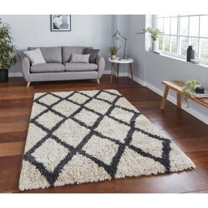 Think Rugs Auckland AK01 Shaggy Pile Rug, Cream/Anthracite in 160 x 220 cm