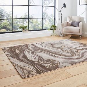 Think Rugs Florence 50031 Marble Abstract Rug in Beige/Silver