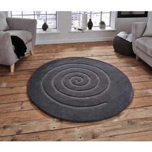 Think Rugs Spiral Circle 100% Wool Rug in Grey