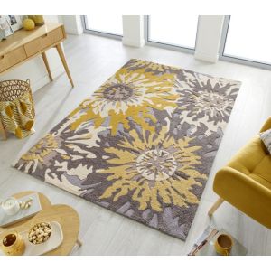 Zest Soft Floral Rugs in Grey Ochre by Flair