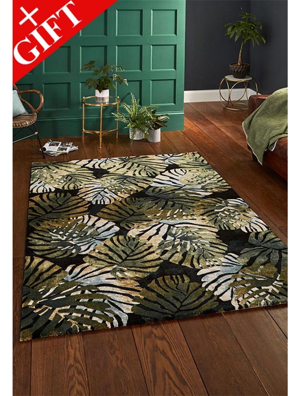 Tropics Rugs 6097 In Black And Green, Green And Brown Rugs Uk